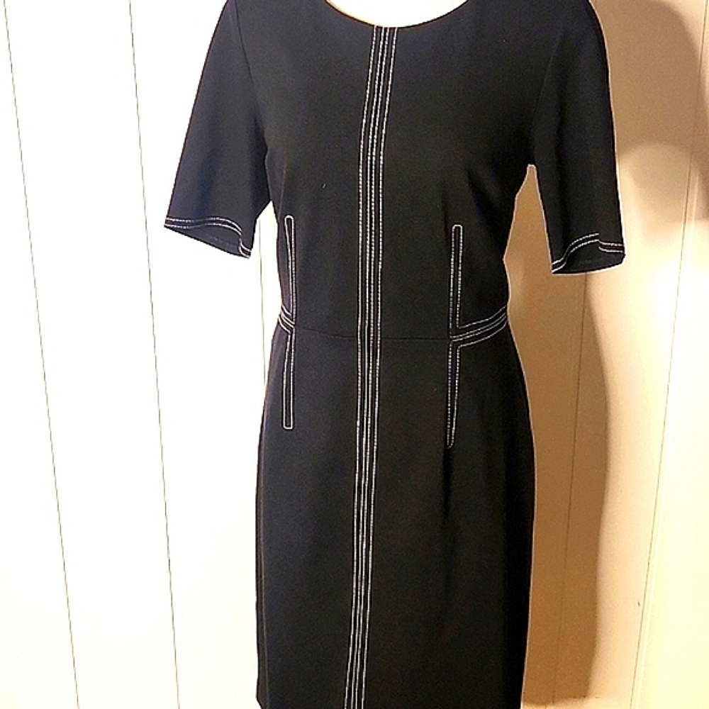 Talbots black contrasting seems buiseness Officecore classy midi dress